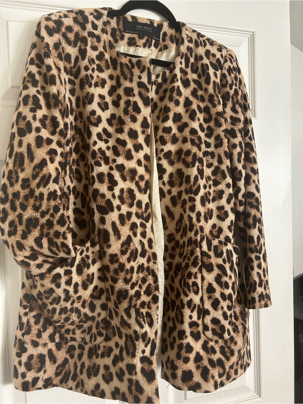Zara Leopard Print Open Front Coat - Tan & Black